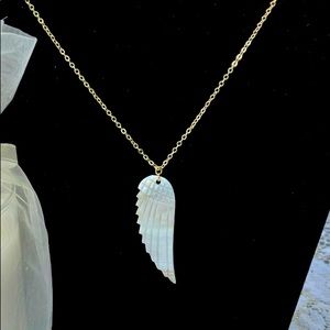 Angel Wing Necklace, Carved Mother of Pearl. New
